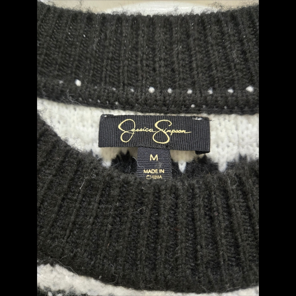 Jessica Simpson Striped Knit Cropped Crew Sweater Black White Size Medium NWOT - Picture 5 of 5